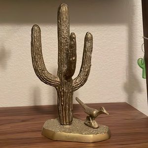Brass saguaro and roadrunner